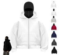 Genérico Zip Up Hoodie Hoodie with Face Mask Built in Balaclava,Ski Mask Balaclava Hoodies for Men (White+,M)