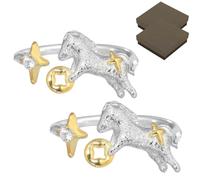 Genérico Zodiac Horse Have Money Ring,Silver Elegant Adjustable Open Band Jewelry,Cute Fashion Horse Animal Shape Ring for Women ＆ Men,Unique Accessory Party Lucky Gifts (2 Pcs)