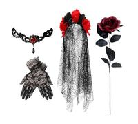 Genérico Zuckerschädel-Outfit | Blumen-Spitzen-Stirnband-Kostüm-Accessoire | Traditionelles Día de -Kostüm für die Brautbühne | Vintage-Skelett-Kleidung für Party-Auftritte, Feiertags-Kulturveransta