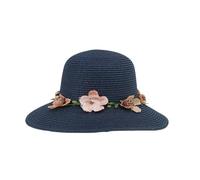Générique 1 Uds. Sombrero de paja con corona, sombrero verano for mujer, sombreros femeninos, cadena flores for playa, gorras sombrilla for(Dark blue)