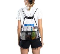 Générique Bolsa con cordón, mochila con cordón con red separada, multifuncional e impermeable para deportes al aire libre, playa, festivales, trabajo, hombres y mujeres, NEGRO, Se référer au