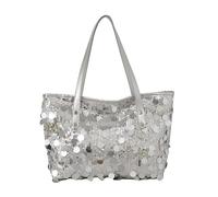 Générique Bolsa de compras de gran capacidad, lentejuelas, bohemia, bandolera, para mujer, bolsa de transporte diaria, noche, Plata, One Size, Mochila