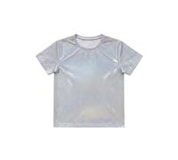 Générique Camiseta de baile brillante para niñas con lentejuelas de manga corta ideal para actuaciones escénicas para niños, escena brillante, plateado y negro, 7-8 años