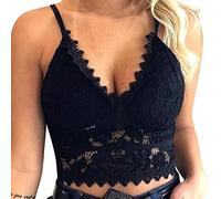 Générique Camiseta de Tirantes para Mujer, Elegante, de Verano, con Encaje, Sin Mangas, Cuello en V, Top Alto, Talla Grande, Sin Tirantes, Color Liso, Suave, Cómodo, Primavera