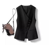 Générique Chaleco de mujer con cuello en V cruzado, botones, talla S-2XL, negro/beige chic