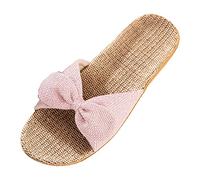 Générique Chausson femme ete confort,chaussures femme coton d'été - chaussures lin antideslizantes, pantuflas planas cómodas, claqueta silenciosa casa, rosa, 36 EU