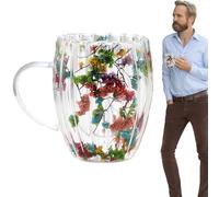 Générique Cups with Dried Flowers, Double Walled Glass Cup, 300 ml Clear Coffee Mug Elegant Floral Design, for Hot Drinks, Cold Beverages, Tea Coffee, Home Kitchen, Table Setting, Gift Idea