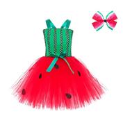 Générique Disfraz de frutas y verduras para niña, vestido tutú, espectáculo, danza, fiesta, juego, falda, volantes, cintura elástica, pequeño, rojo, 6-7 años