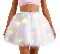 Générique Falda de tutú iluminada LED para hada, ángel, malla, disfraz, fiesta rave, mágica, Blanco, Talla única