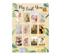 Générique First Year Photo Board 12-Month Picture Milestones Wood Photo Display for 1st Birthday Decorations Ideal Milestone Photo Banner for Boys Celebrating Baby's First Year