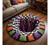 Générique Halloween 3D Rug, Optical Illusion Skeleton Abyss Round Area Rug, Spooky Indoor Floor Mat for Living Room Bedroom Entryway and Halloween Party Decor (Halloween L,60cm)