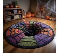 Générique Halloween 3D Rug, Optical Illusion Skeleton Abyss Round Area Rug, Spooky Indoor Floor Mat for Living Room Bedroom Entryway and Halloween Party Decor (Halloween H,140cm)