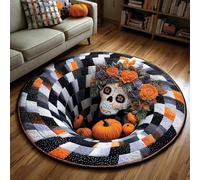 Générique Halloween 3D Rug, Optical Illusion Skeleton Abyss Round Area Rug, Spooky Indoor Floor Mat for Living Room Bedroom Entryway and Halloween Party Decor (Halloween N,140cm)