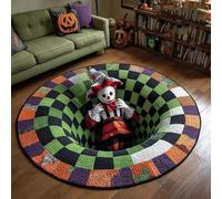 Générique Halloween 3D Rug, Optical Illusion Skeleton Abyss Round Area Rug, Spooky Indoor Floor Mat for Living Room Bedroom Entryway and Halloween Party Decor (Halloween J,100cm)