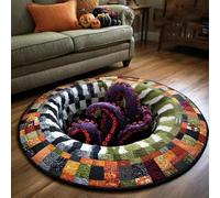 Générique Halloween 3D Rug, Optical Illusion Skeleton Abyss Round Area Rug, Spooky Indoor Floor Mat for Living Room Bedroom Entryway and Halloween Party Decor (Halloween K,80cm)
