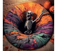 Générique Halloween 3D Rug, Optical Illusion Skeleton Abyss Round Area Rug, Spooky Indoor Floor Mat for Living Room Bedroom Entryway and Halloween Party Decor (Halloween F,120cm)