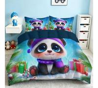 Générique Juego de cama azul de 220 x 240 cm, diseño de pandas gigantes navideños, funda nórdica con 2 fundas de almohada de 65 x 65 cm, estampado 3D, microfibra suave y transpirable