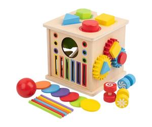 Générique Learning Cube - 6,69 x 6,1 x 5,91 pulgadas Wood Activity Cube, 8 en 1 Wooden Educational Learning Toy, Play Cubes for Birthday Girls Boys 1-6 Years Old Kids School Party Playroom Classroom