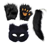 Générique Máscara de animal, cubierta de cara de animal de Halloween, máscara de carnaval con cola y guantes, accesorio de disfraz, máscara de Halloween para baile de máscaras