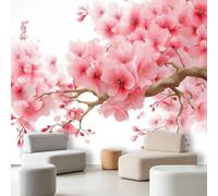 Générique Papel pintado panorámico con flores de acuarela - pintura de pared no tejida perfecta para sala de estar, dormitorio y habitación de niños, decoración de pared interior rama de cerezo 300 x