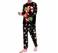 Générique Pijama de Papá Noel para Familia Elegante con Estampado de Dulces de Navidad Camiseta de Noche y Pantalón Informales Pijamas de Casa para la Familia Cómodos para Navidad, Negro-2, L