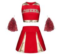 Générique Pom-Pom Girl Glitter Vestido para Niños, Brillante Conjunto Deportivo para Niñas, Vestido de Animadora para Actividades Juguetras (Rojo, 120.00)