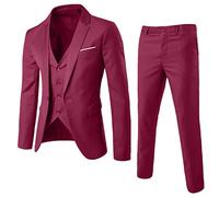 Générique Traje de Tres Piezas Slim Fit para Hombre Conjunto de Boda para Hombre Conjunto Chaqueta Chaleco y Pantalón de Color Liso Adecuado para Bodas Ocasiones Festivas y Banquetes, granate, XXL