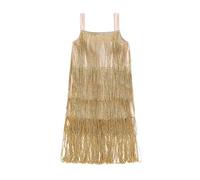 Générique - Vestido de baile latino con lentejuelas y flecos para niñas, elegante modelo de tango con ventilación y borlas, dorado, 8-9 años