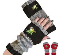 Générique Women’s Knitted Fingerless Gloves with Cute Cat Embroidery,Warm Splicing Fashion Leaky Finger Mittens with Thumb Hole (D)