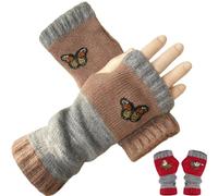 Générique Women’s Knitted Fingerless Gloves with Cute Cat Embroidery,Warm Splicing Fashion Leaky Finger Mittens with Thumb Hole (C)