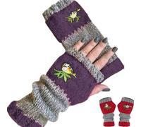 Générique Women’s Knitted Fingerless Gloves with Cute Cat Embroidery,Warm Splicing Fashion Leaky Finger Mittens with Thumb Hole (I)