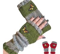 Générique Women’s Knitted Fingerless Gloves with Cute Cat Embroidery,Warm Splicing Fashion Leaky Finger Mittens with Thumb Hole (A)