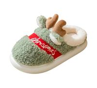 Générique - Zapatillas de Navidad para mujer y hombre, con diseño de cuerno de ciervo, zapatillas de Navidad, antideslizantes, zapatillas de casa, ocio, suaves para las vacaciones, verde, 43 EU