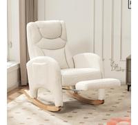 Generisch 052 Mecedora de relax, silla de salón con reposabrazos, mecedora acolchada, silla de acento para dormitorio, piel sintética blanca, capacidad de carga de 110 kg