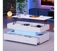 Generisch 100 x 50 x 44 cm, mesa de centro hidráulica ajustable en altura, con iluminación LED, control de aplicación Bluetooth, 2 cajones y espacio de almacenamiento abierto, mesa de centro elevable