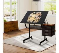 Generisch 1500 piezas rompecabezas mesa de metal negro | ángulo ajustable 0-75° | 4 estantes de fieltro + 2 cajones | cubierta de doble cara | regalo para los amantes de los rompecabezas