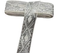 Generisch 2/5 Meters Deepeel 48 mm Estilo étnico Tela de encaje de malla de malla Webbing Clothes Wedding Dress DIY Sewing Supplies Accesorios (Plateado, 48 mm - 5 metros)