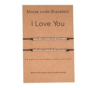 Generisch 2 Valentine Pulsera Anillos Para Pequeñas Cuentas De Acero Inoxidable Tejidos A Mano Tarjeta Pareja Pulsera Decoración Hecho A Mano En Frases Pulsera Amado 8 Anillos, talla única, Acero