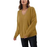 Generisch 2023 Frontera Estilo Europeo Americano Suéter De Punto Top Para Mujeres Suelto Cuello En V Casual Versátil Camisa De Punto Para Mujeres, amarillo, S