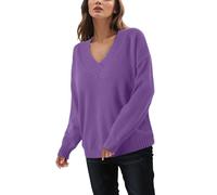 Generisch 2023 Frontera Estilo Europeo Americano Suéter De Punto Top Para Mujeres Suelto Cuello En V Casual Versátil Camisa De Punto Para Mujeres, morado, XXL