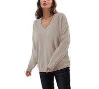 Generisch 2023 Frontera Estilo Europeo Americano Suéter De Punto Top Para Mujeres Suelto Cuello En V Casual Versátil Camisa De Punto Para Mujeres, beige, S