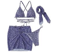 Generisch 2024 Conjunto de bikini de tres piezas con cordón con cordones traje de baño combinación falda corta ropa versátil ropa a juego vacaciones en la playa mujer, morado, M