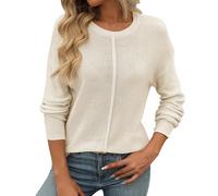 Generisch 2024 Otoño e Invierno New Europe and The States Women's Round Neck Long Sleeve Knitted Coarse Needle Casual Sweater Winterpullover Damen Warm Wolle, beige, S