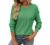 Generisch 2024 Otoño e Invierno New Europe and The States Women's Round Neck Long Sleeve Knitted Coarse Needle Casual Sweater Winterpullover Damen Warm Wolle, verde, L