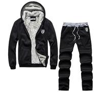 Generisch 2025 2 piezas para invierno casual sólido jogger deporte gimnasio sudadera de manga larga sudaderas con capucha de algodón pantalones acolchados camisa occidental negra, Negro , XXL