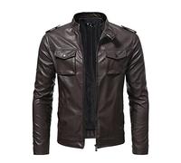 Generisch _2025 Abrigo corto con cremallera de cuello de moda delgado para hombre Abrigo de cuero Abrigos y chaquetas de punto, marrón, XL