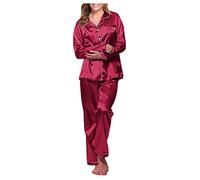 Generisch 2025 albornoz negro vestido de noche ropa interior largo suelto conjunto pijamas satén mujer conjunto sexy pijamas lencería conjunto rojo negro, rojo, 5XL