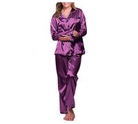 Generisch 2025 albornoz negro vestido de noche ropa interior largo suelto conjunto pijamas satén mujer conjunto sexy pijamas lencería conjunto rojo negro, morado, M