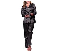 Generisch 2025 albornoz negro vestido de noche ropa interior largo suelto conjunto pijamas satén mujer conjunto sexy pijamas lencería conjunto rojo negro, Negro , 3XL
