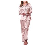 Generisch 2025 albornoz negro vestido de noche ropa interior largo suelto conjunto pijamas satén mujer conjunto sexy pijamas lencería conjunto rojo negro, Rosa., 4XL